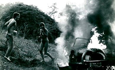 vintage car burning