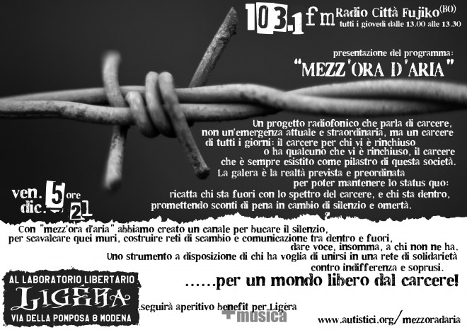 Presentazione di Mezz'Ora D'aria - a Modena @ Laboratorio libertario Ligèra | Modena | Emilia-Romagna | Italia