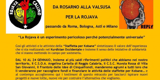 17 gennaio a Bussoleno – Carovana solidale da Rosarno alla Valsusa per la Rojava